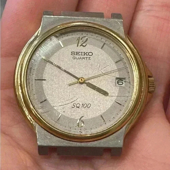 VINTAGE SEIKO SQ100 TWO TONE STAINLESS STEEL WATCH HEAD - Picture 3 of 6